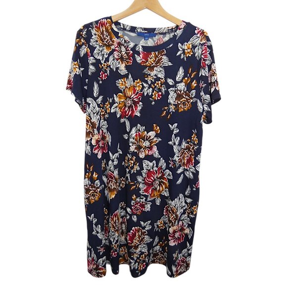 EUC APT.9 Navy Floral Swing Dress XXL Cottagecore Boho Casual Pockets - Picture 5 of 9